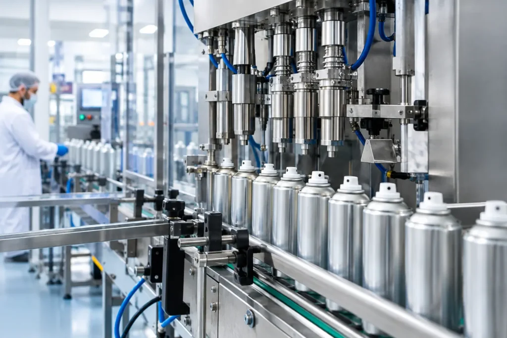Aerosol filling line at Alqaed private label manufacturing facility in UAE