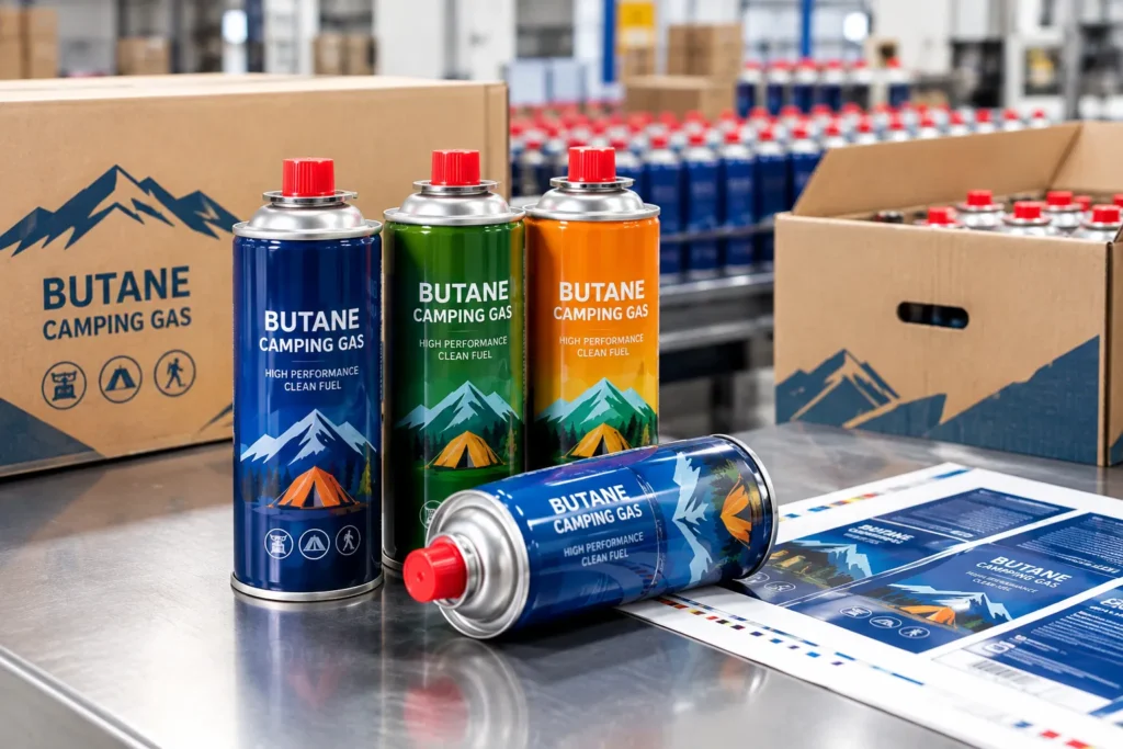 Private label butane camping gas canisters with custom branding