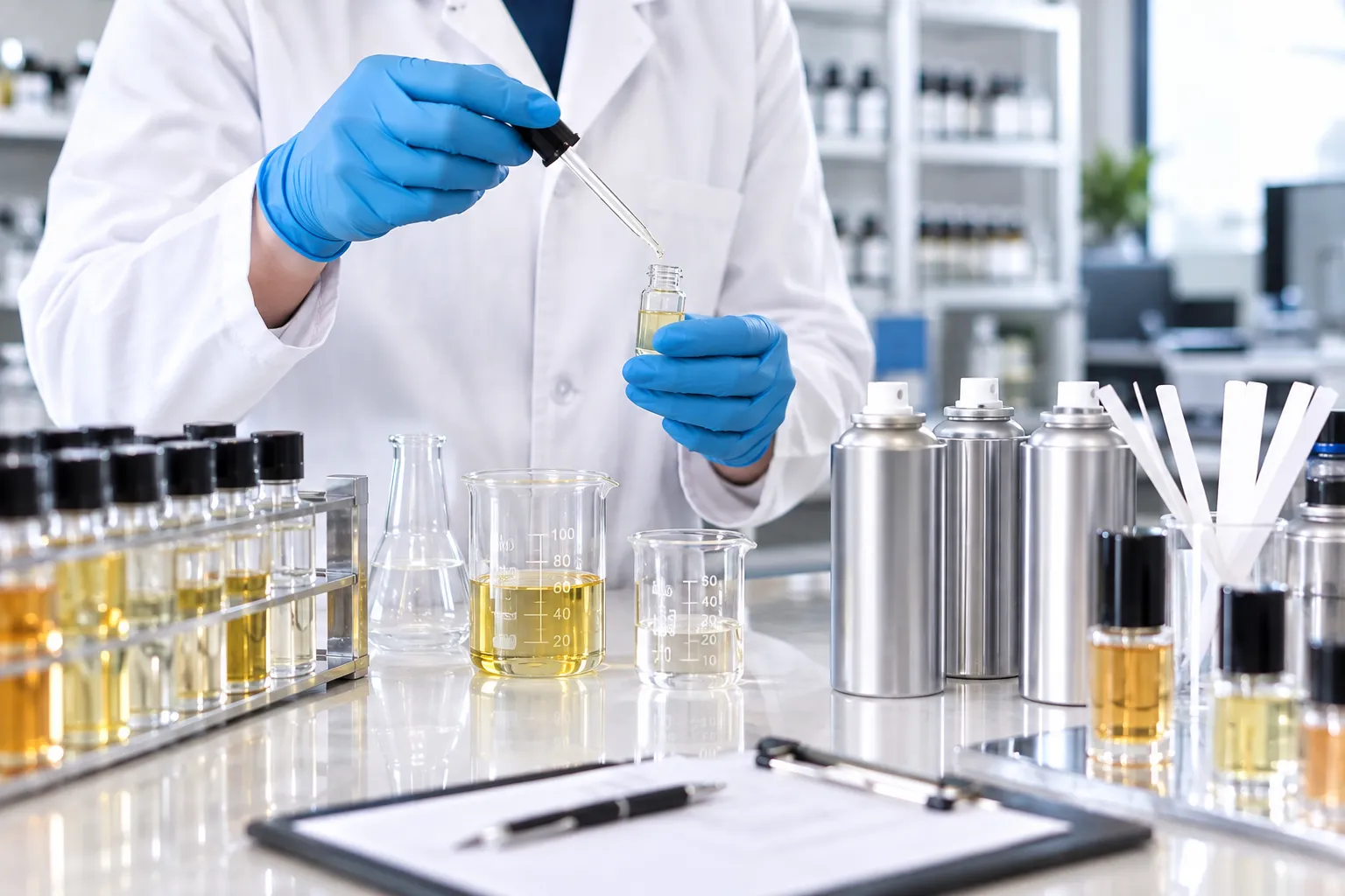 Fragrance formulation and sampling of body spray at the Alqaed laboratory