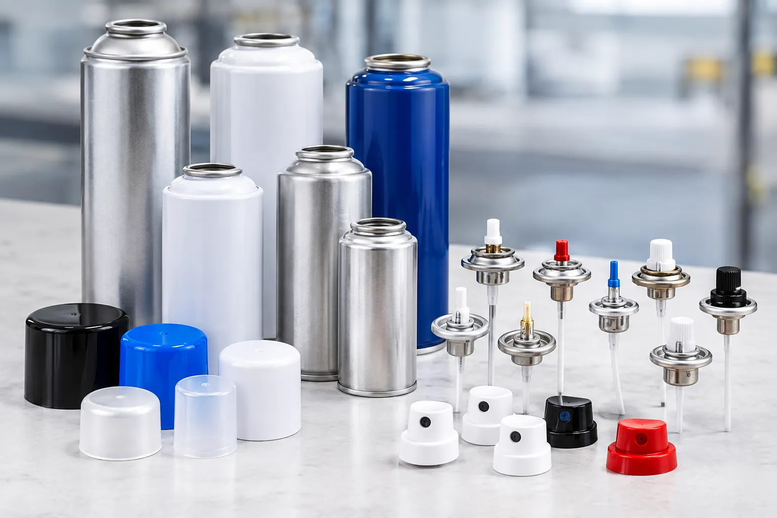 Aerosol cans, valves and actuators used in contract manufacturing