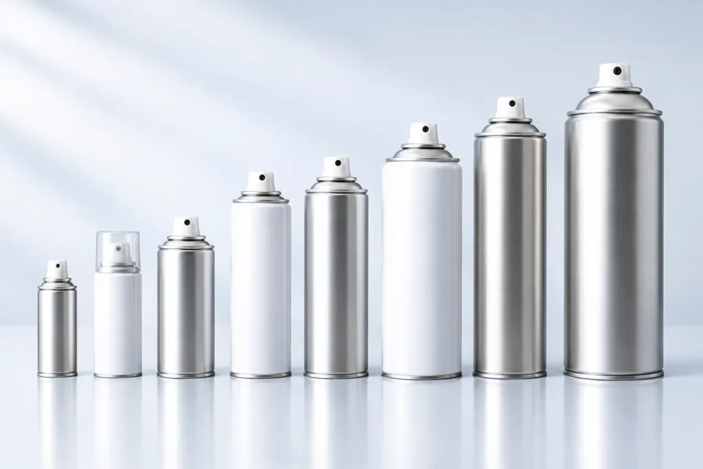 Range of aerosol cans in different sizes lined up for GCC distributors
