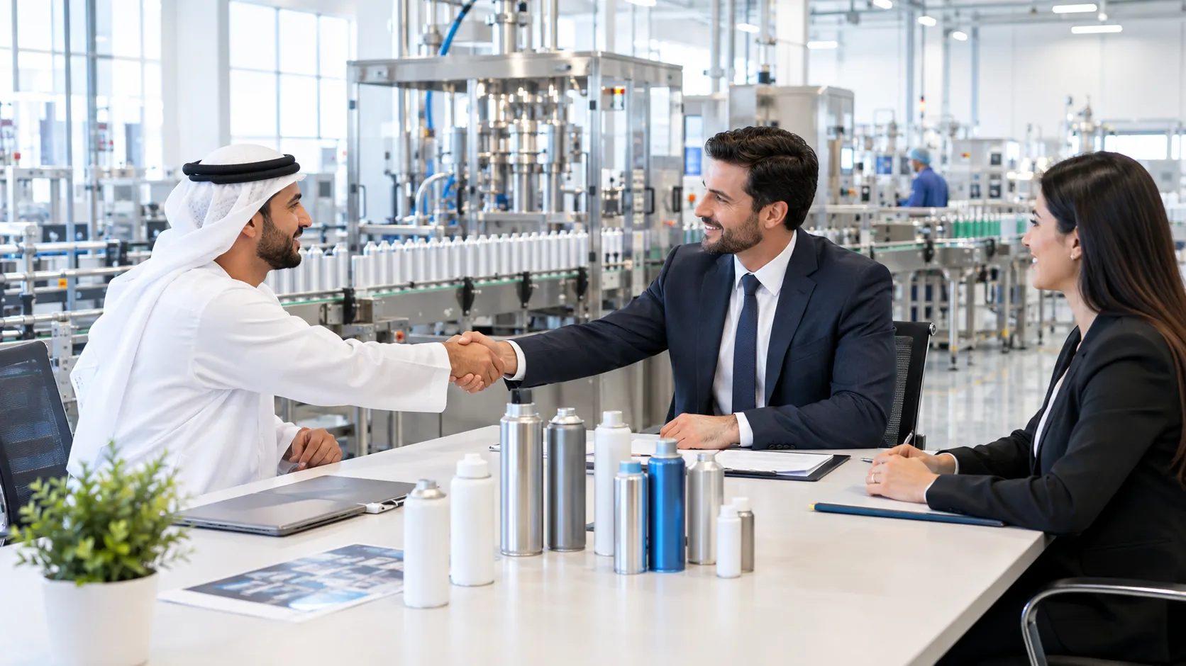 Aerosol manufacturing partner discussing a project with a client in the UAE